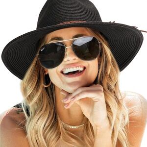 Black packable upf 80+ Wide-Brim Hat